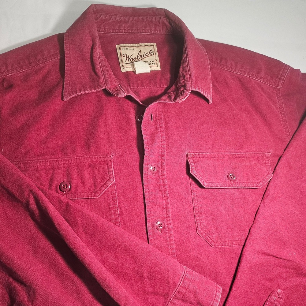 Woolrich Mens Burgundy Red Cotton Canvas Button Down Shirt Workwear L